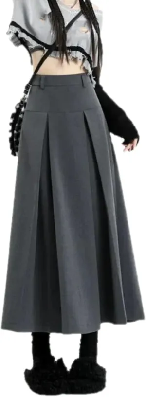 Vintage Medium Length Skirts Women Spring Summer High Waist Pleated Umbrella Skirt Y2K Female Clothes