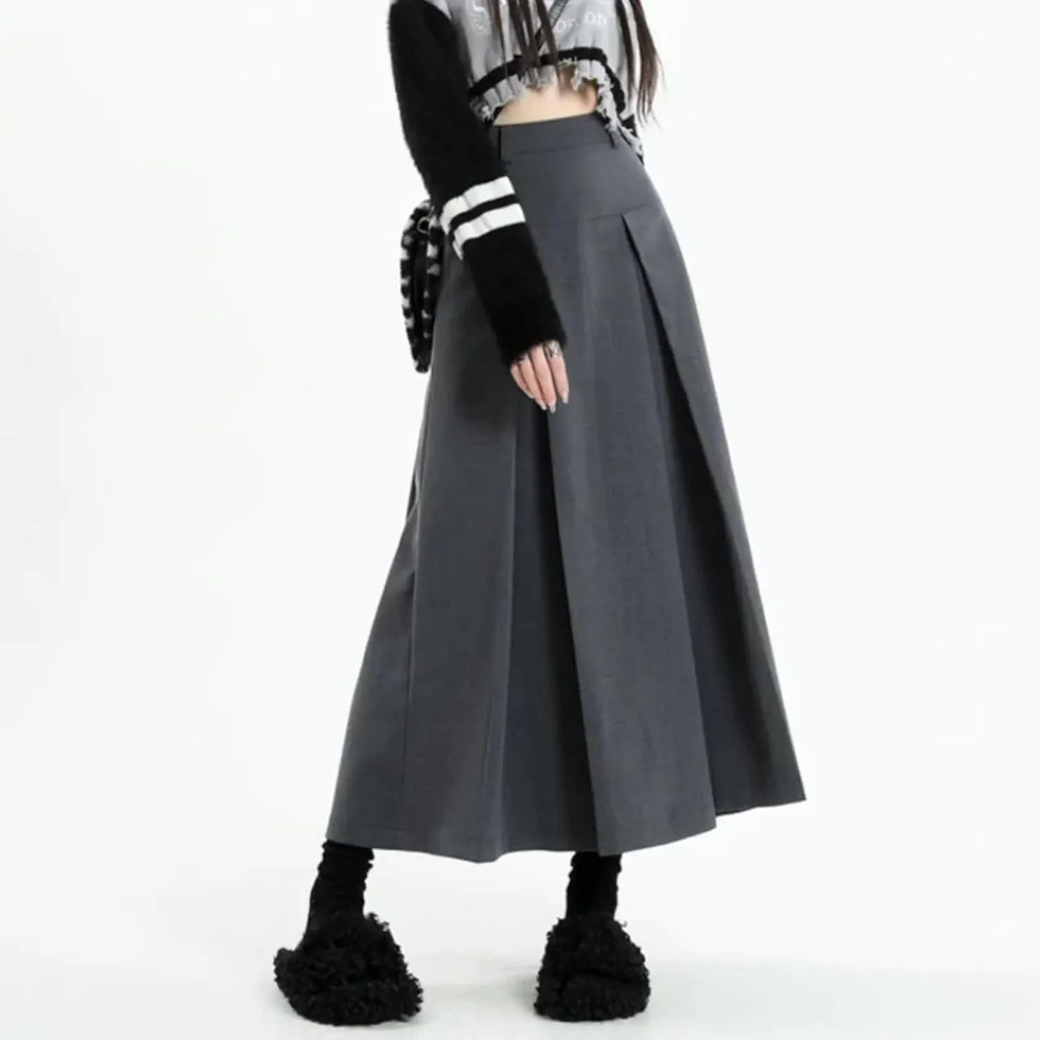 Vintage Medium Length Skirts Women Spring Summer High Waist Pleated Umbrella Skirt Y2K Female Clothes