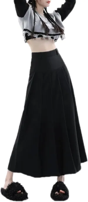 Vintage Medium Length Skirts Women Spring Summer High Waist Pleated Umbrella Skirt Y2K Female Clothes