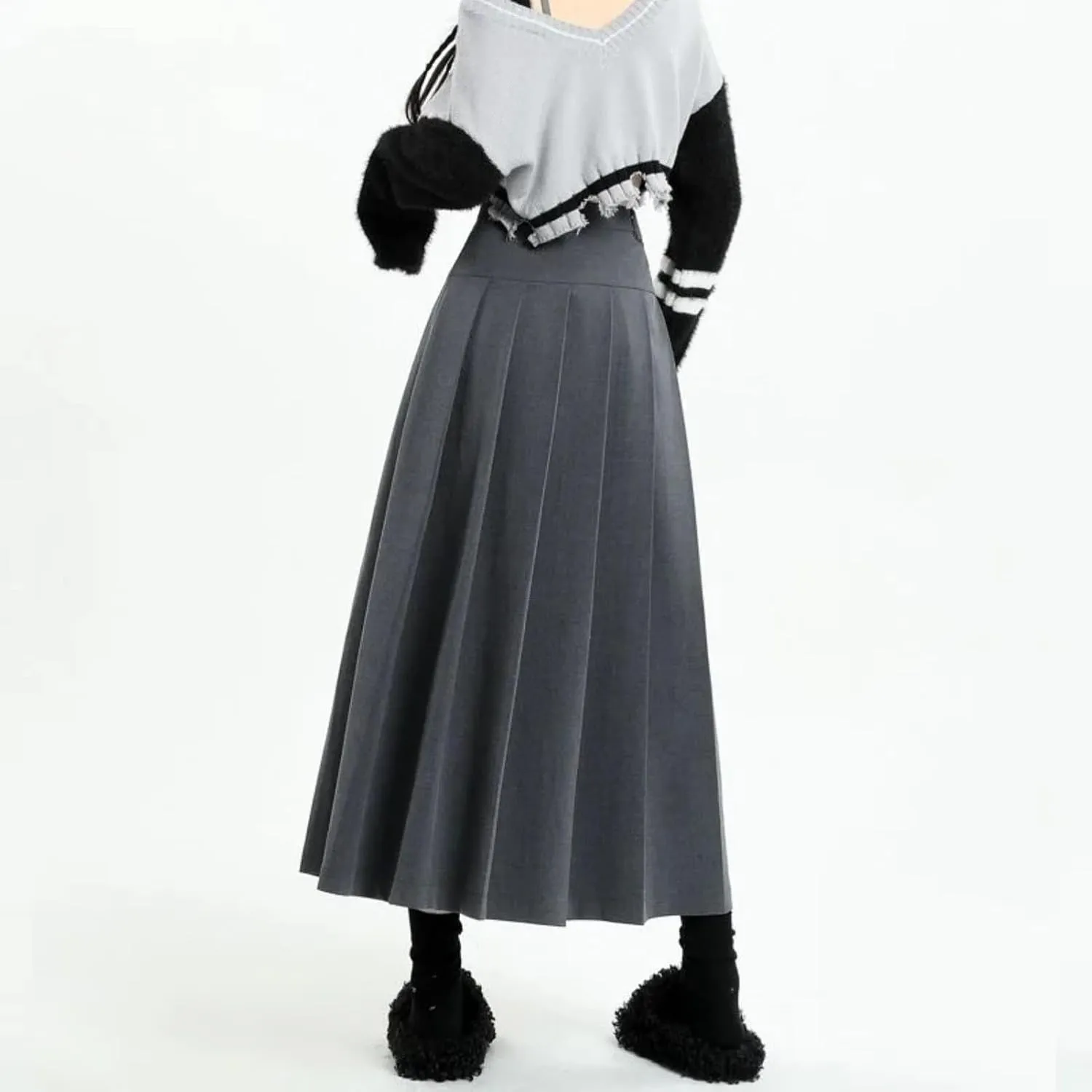 Vintage Medium Length Skirts Women Spring Summer High Waist Pleated Umbrella Skirt Y2K Female Clothes