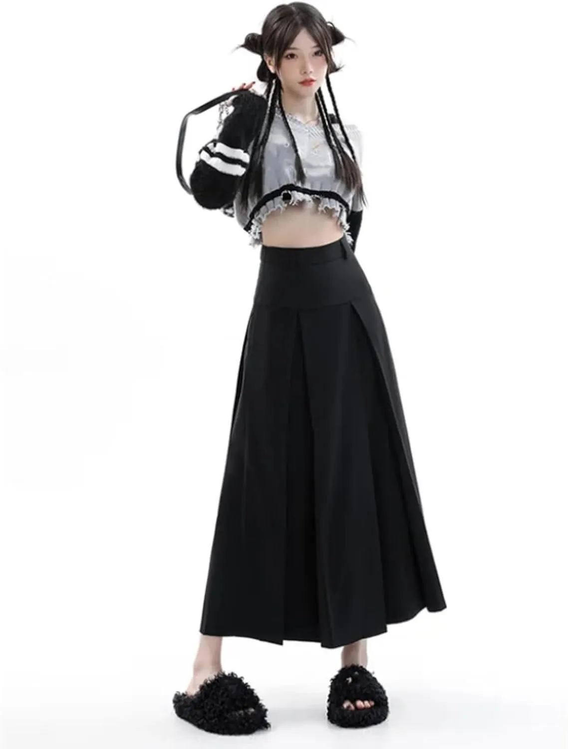 Vintage Medium Length Skirts Women Spring Summer High Waist Pleated Umbrella Skirt Y2K Female Clothes