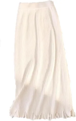 Vsadsau Women's Knitted Mid-Length Pencil Skirt Winter Stretch High Waist A-Line Straight Skirts
