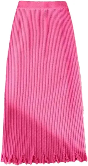Vsadsau Women's Knitted Mid-Length Pencil Skirt Winter Stretch High Waist A-Line Straight Skirts