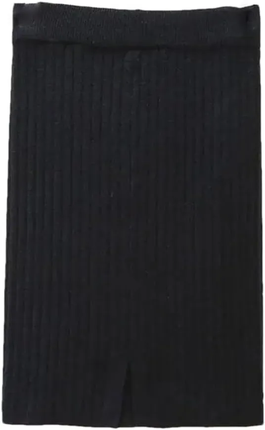 Vsadsau Women's Knitted Pencil Skirt Autumn and Winter Stretch High Waist Solid Color Midi Skirts
