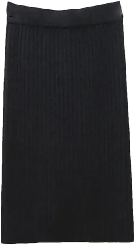 Vsadsau Women's Knitted Pencil Skirt Autumn and Winter Stretch High Waist Solid Color Midi Skirts