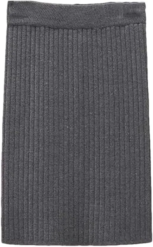 Vsadsau Women's Knitted Pencil Skirt Autumn and Winter Stretch High Waist Solid Color Midi Skirts