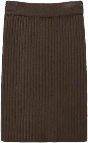 Vsadsau Women's Knitted Pencil Skirt Autumn and Winter Stretch High Waist Solid Color Midi Skirts