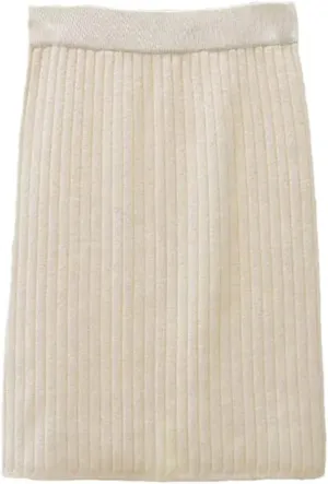 Vsadsau Women's Knitted Pencil Skirt Autumn and Winter Stretch High Waist Solid Color Midi Skirts