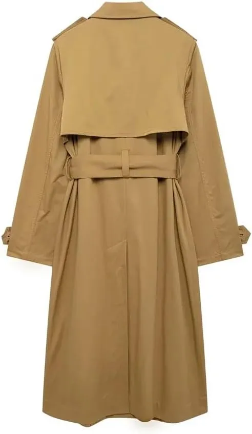 Women Fall Winter Casual Loose Long Sleeved Lapel Long Jacket Double Breasted Solid Casual Trenchcoats