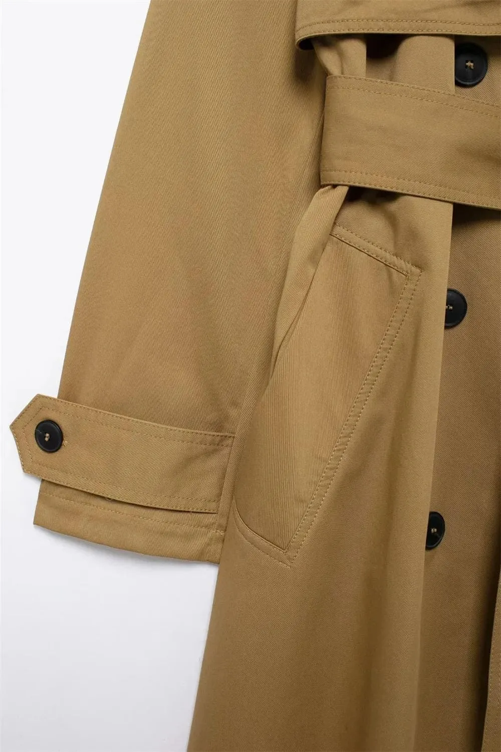 Women Fall Winter Casual Loose Long Sleeved Lapel Long Jacket Double Breasted Solid Casual Trenchcoats