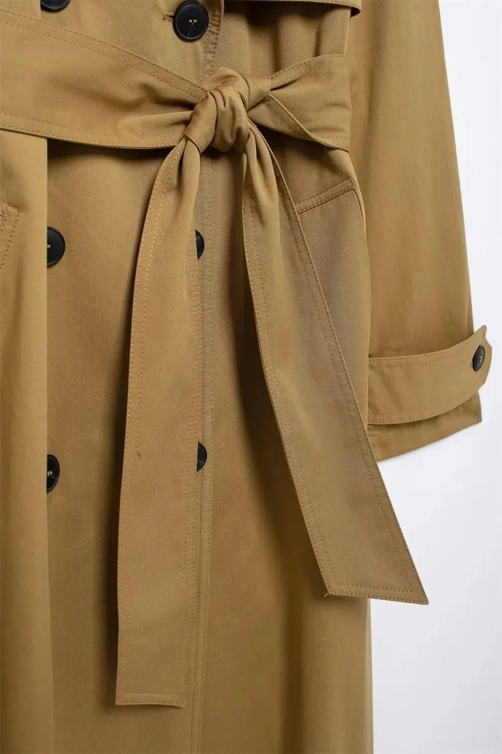 Women Fall Winter Casual Loose Long Sleeved Lapel Long Jacket Double Breasted Solid Casual Trenchcoats