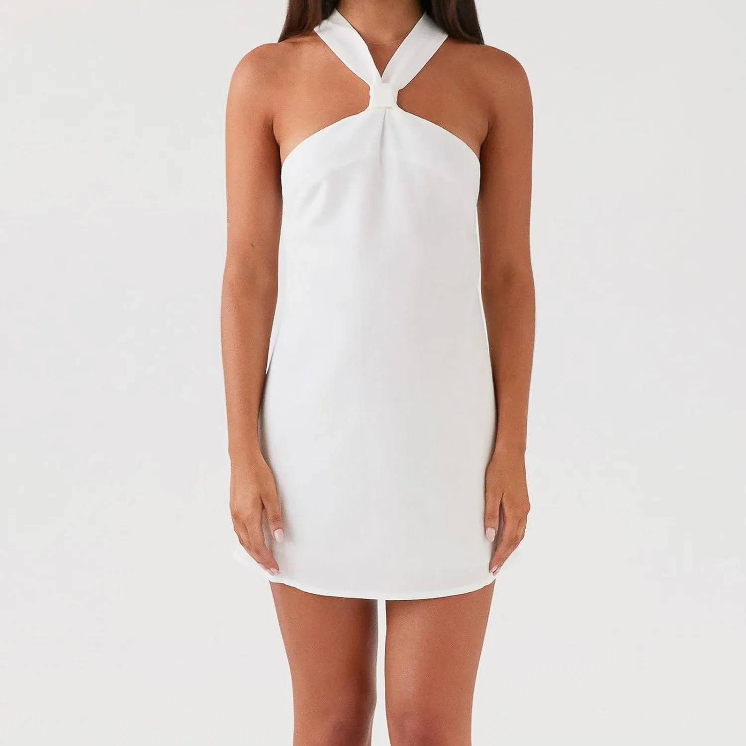 Women Halter Mini Dress Summer Y2K Solid Sexy Open Back Sleeveless Tie Up Bow Aesthetic Short Formal Dresses