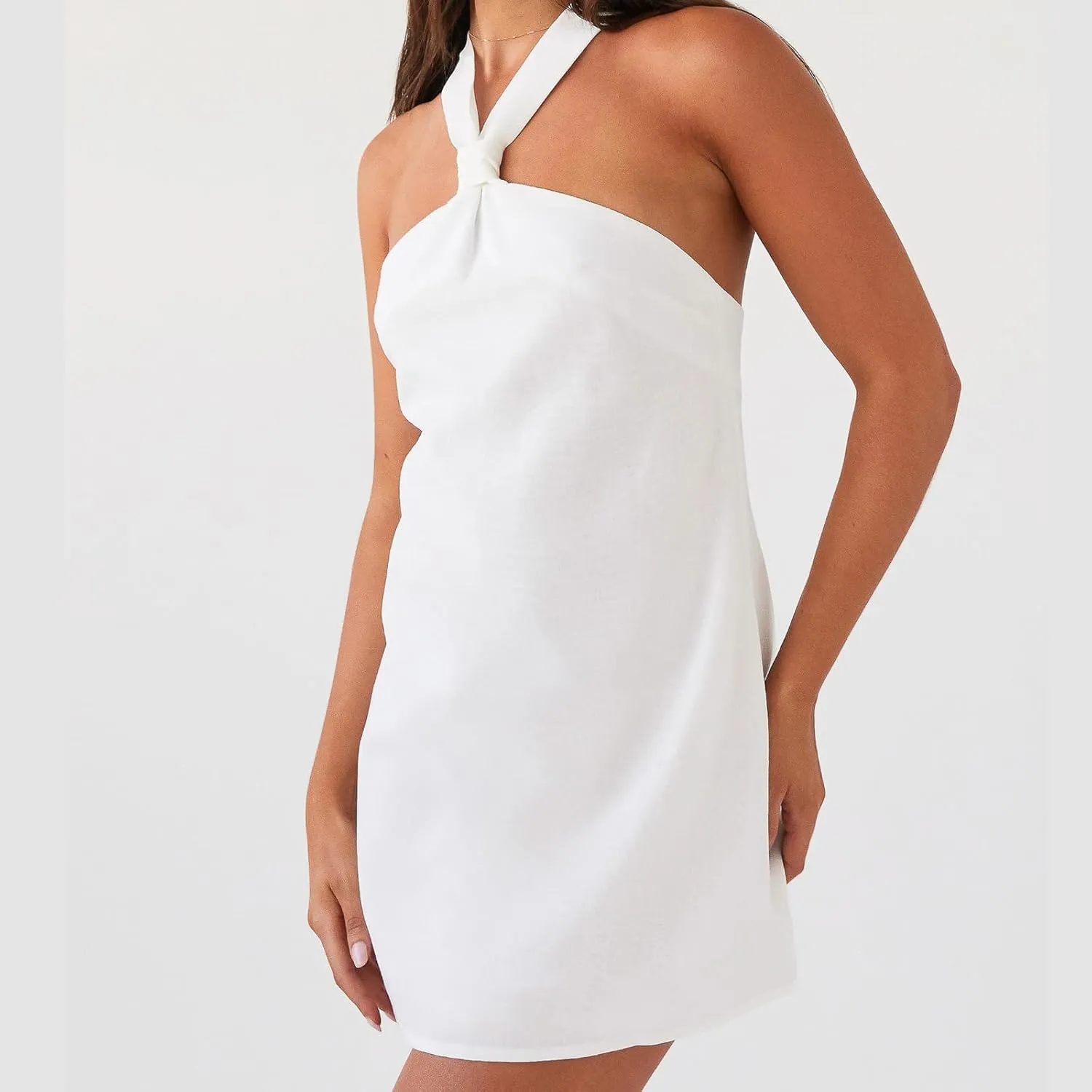 Women Halter Mini Dress Summer Y2K Solid Sexy Open Back Sleeveless Tie Up Bow Aesthetic Short Formal Dresses