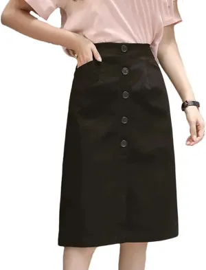 Women High-Waisted Elastic Waist Side Slit Reddish Colorful A- Line Basic Medium-Length Skirt