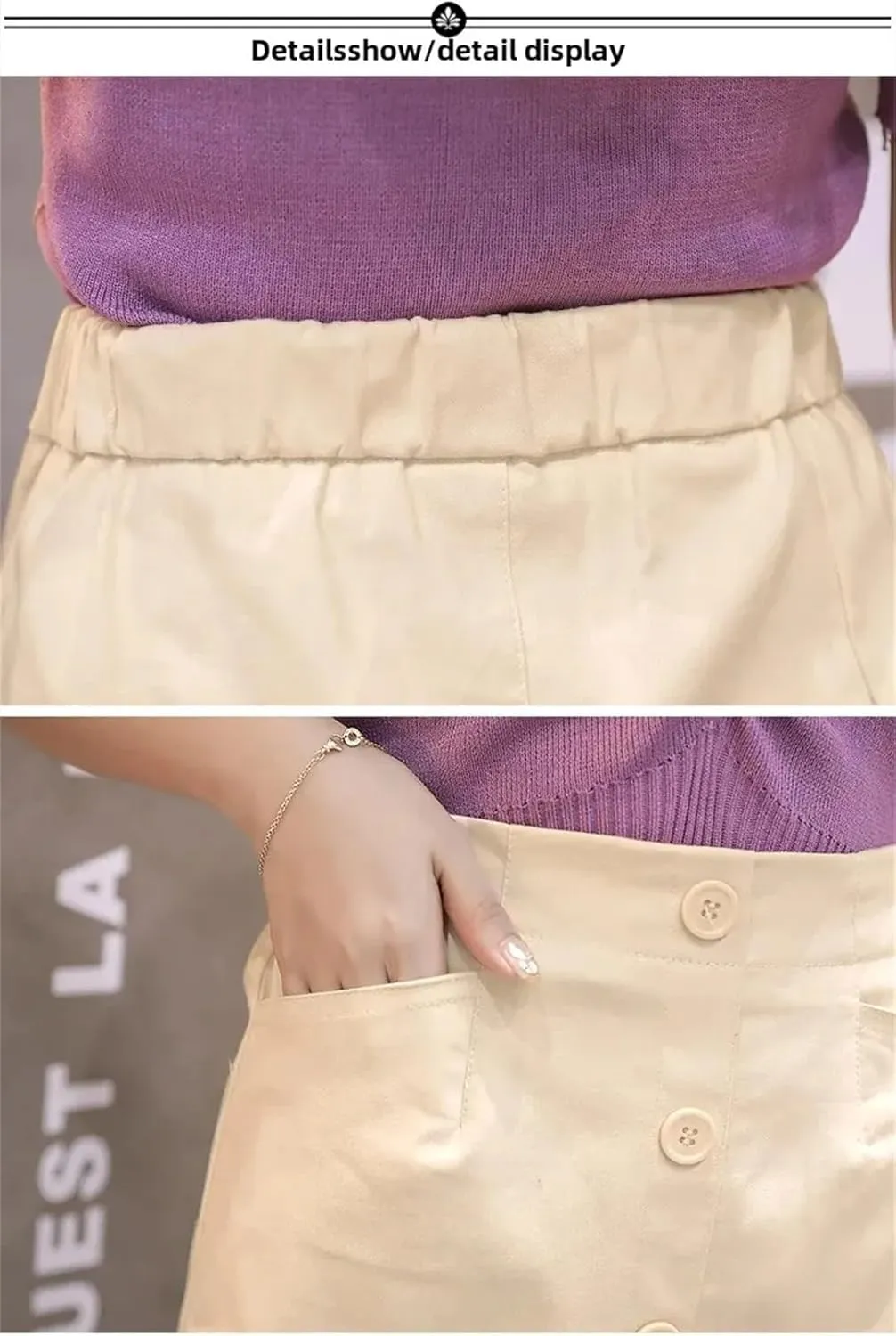 Women High-Waisted Elastic Waist Side Slit Reddish Colorful A- Line Basic Medium-Length Skirt