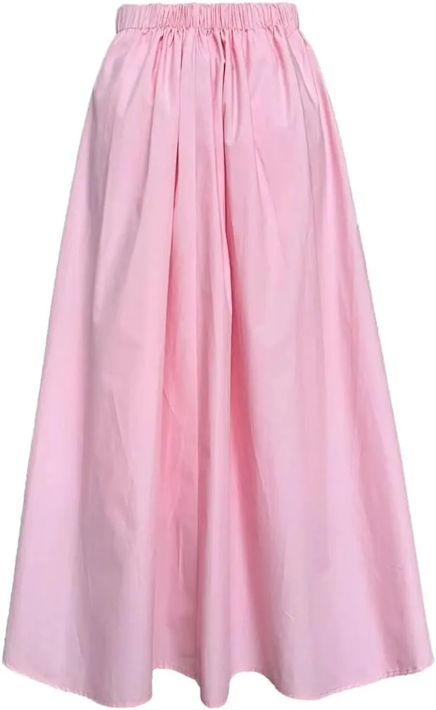 Women High Waisted Umbrella Skirt A-Line Pleats Bohemia Medium-Length Skirts