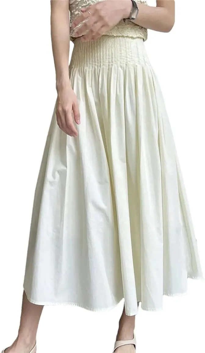 Women High Waisted Umbrella Skirt A-Line Pleats Bohemia Medium-Length Skirts