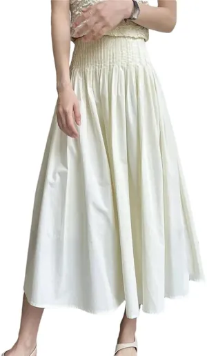 Women High Waisted Umbrella Skirt A-Line Pleats Bohemia Medium-Length Skirts