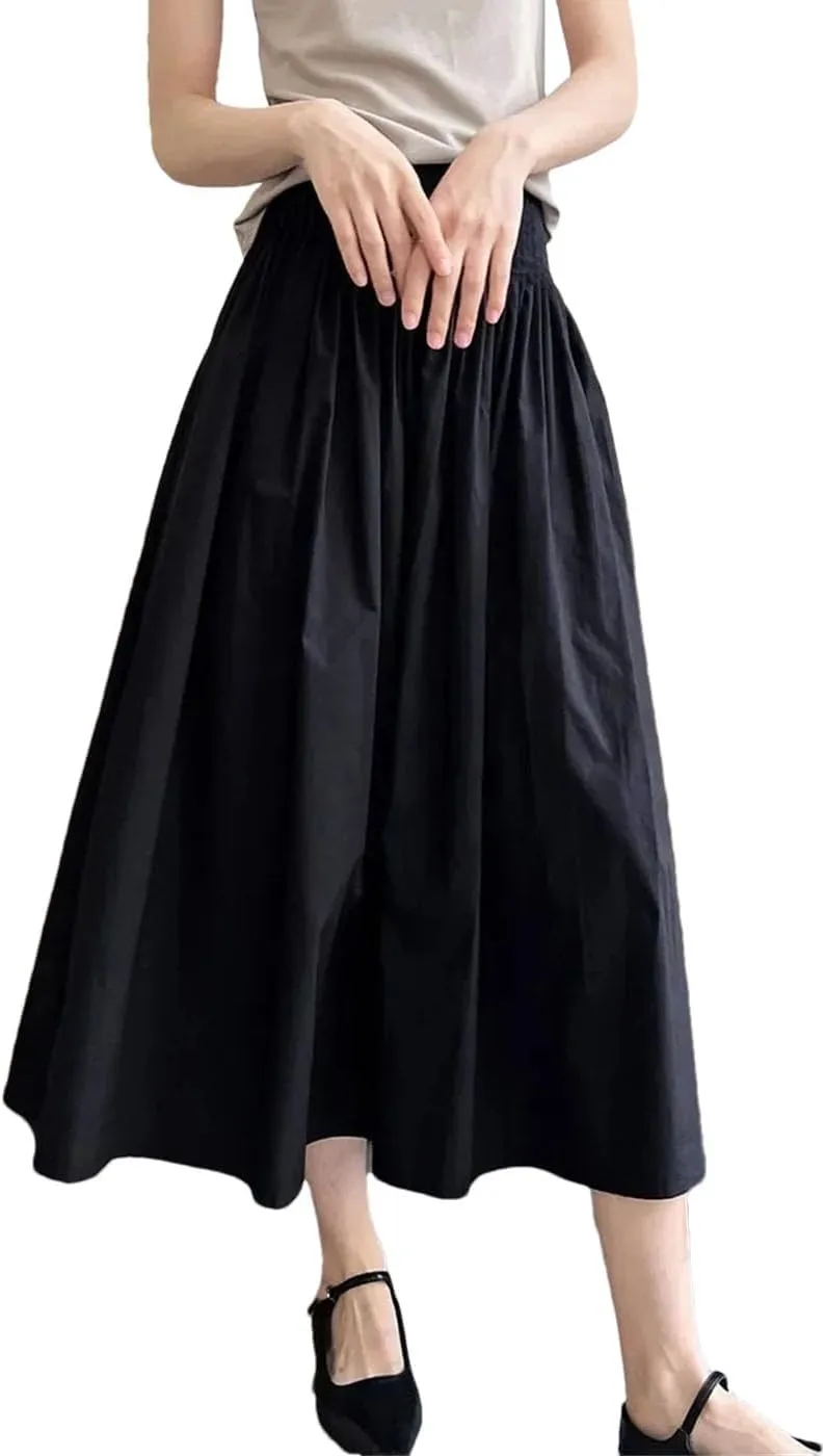 Women High Waisted Umbrella Skirt A-Line Pleats Bohemia Medium-Length Skirts