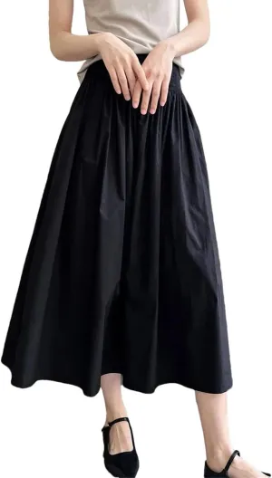 Women High Waisted Umbrella Skirt A-Line Pleats Bohemia Medium-Length Skirts