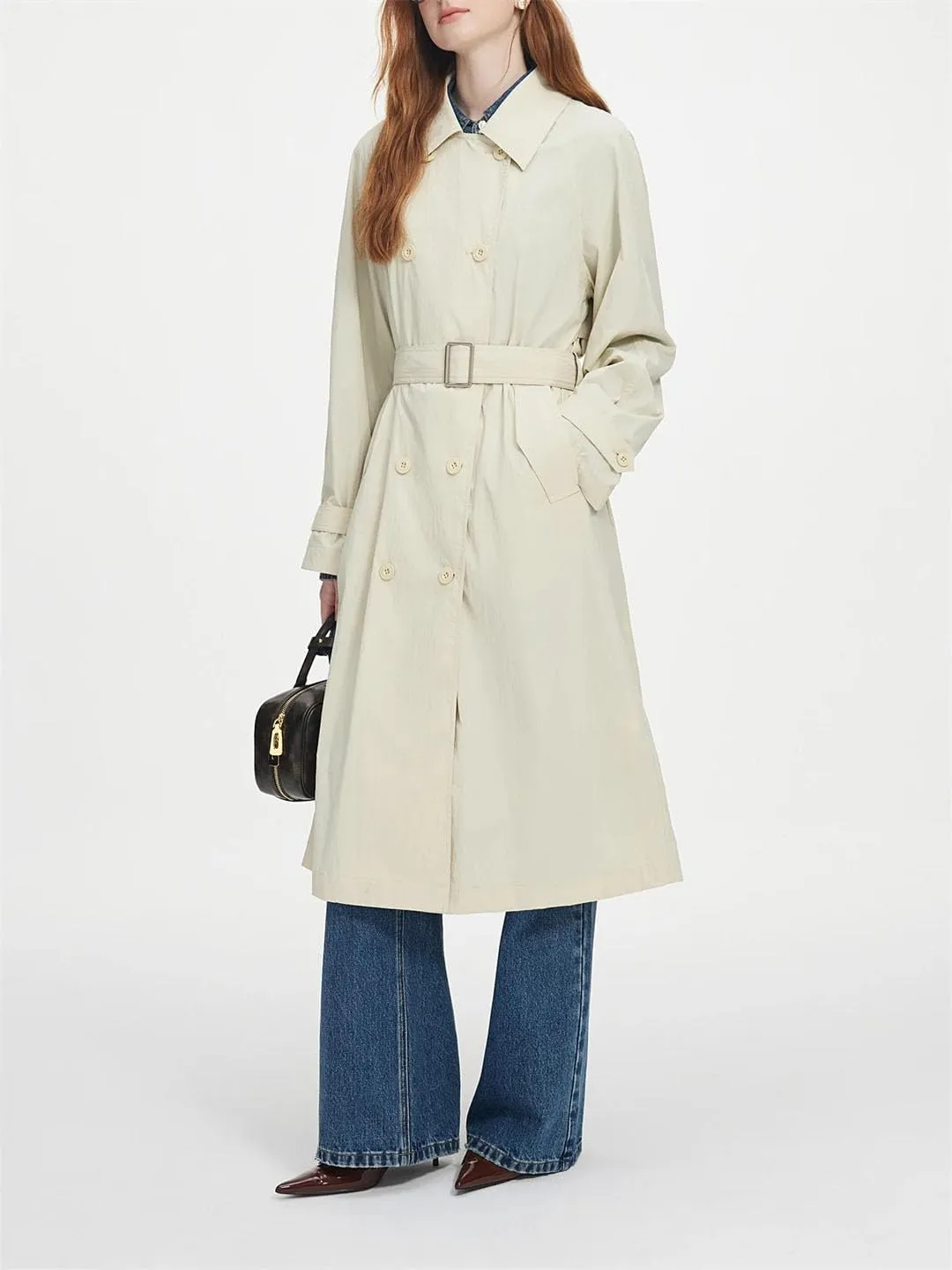 Women Medium Length British Style Trench Coat Design Coat