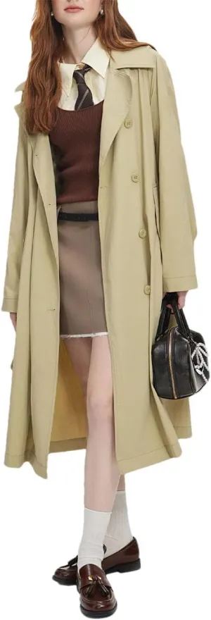 Women Medium Length British Style Trench Coat Design Coat