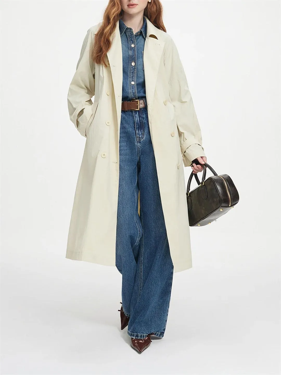 Women Medium Length British Style Trench Coat Design Coat