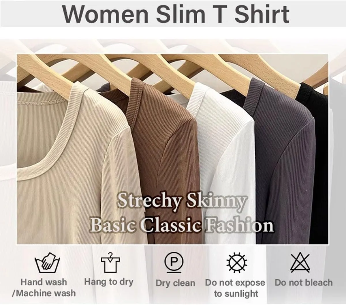 Women Ribbed Long Sleeve T Shirt - High Stretch Slim Fit Tee, Soft Basic Tops Women Long Sleeve T Shirt