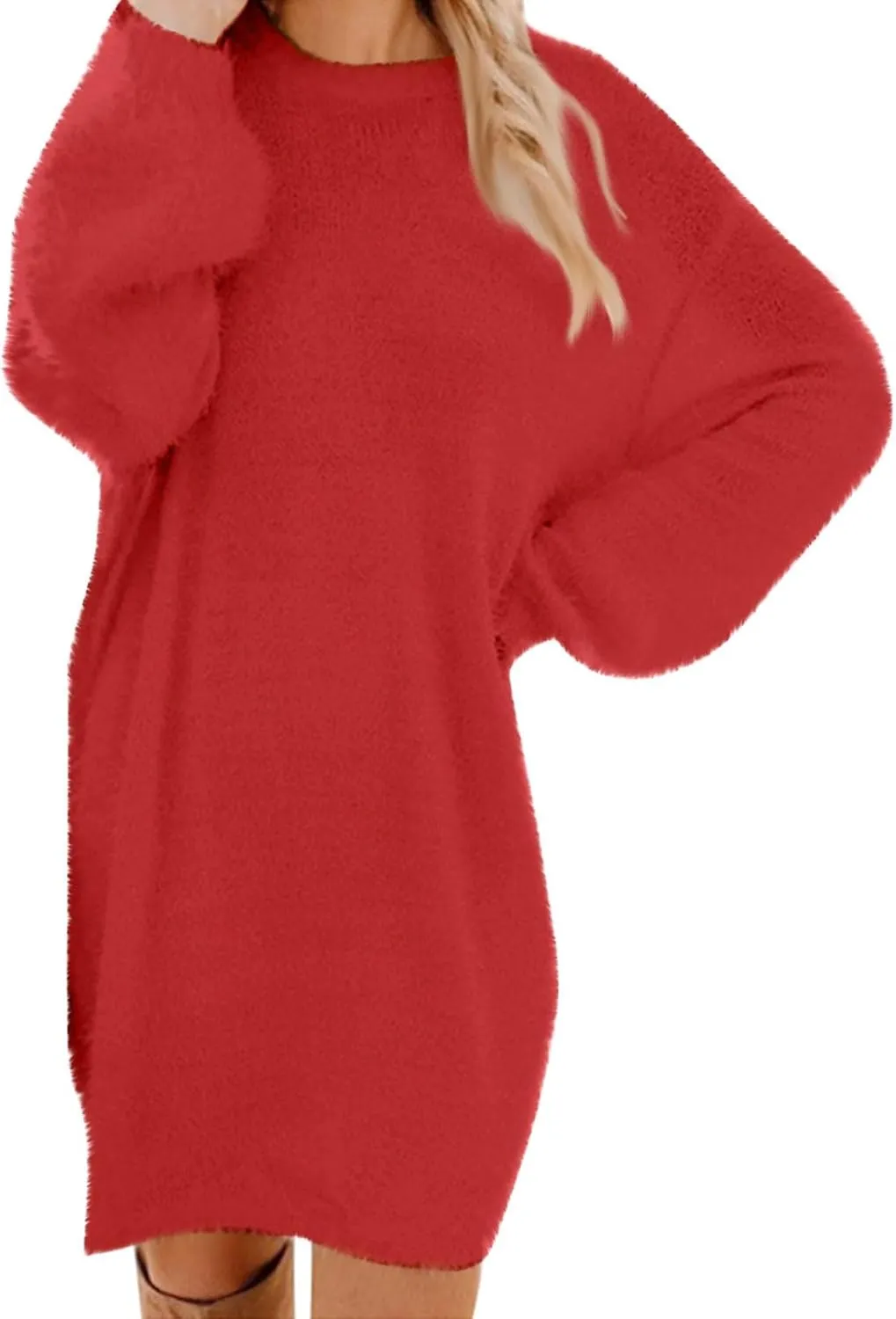 Women Sweater Dress Fuzzy Slouchy Oversized Long Sweaters Casual Loose Long Sleeve Crewneck Tunic Sweatshirt Dress
