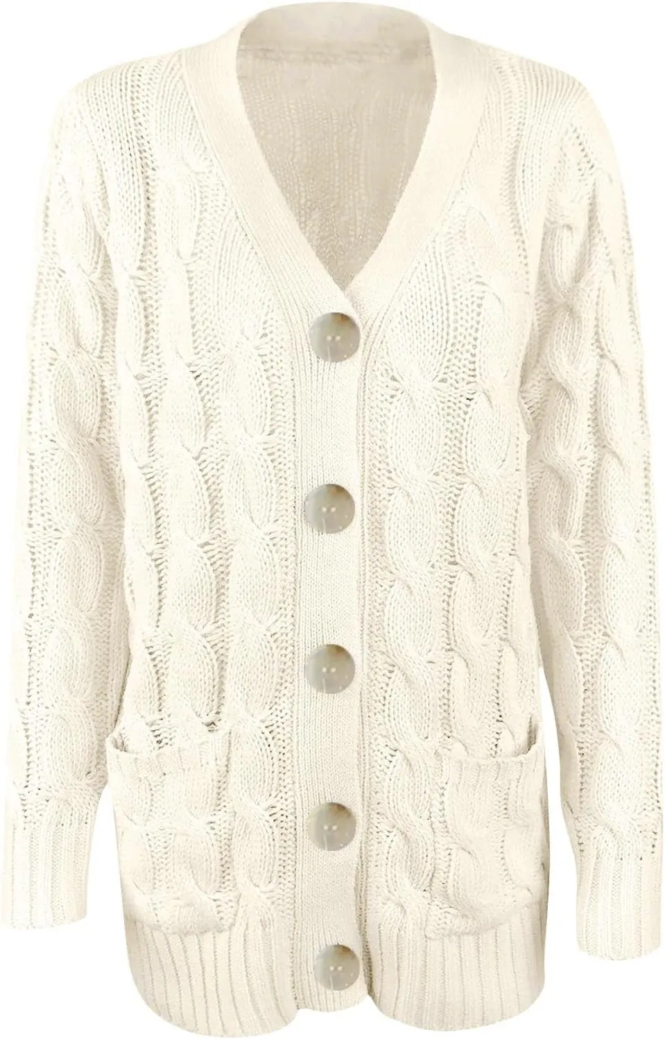 Womens Cable Knit Cotton Cardigan Sweaters Button V Neck Open Front Midi Sweater Jacket Winter Chunky Sweater Coat