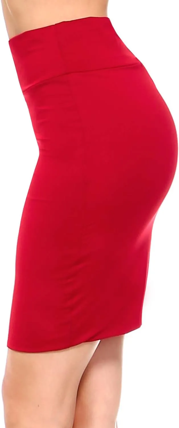 Women's Casual Stretchy Bodycon Pencil Mid-Mini Skirt