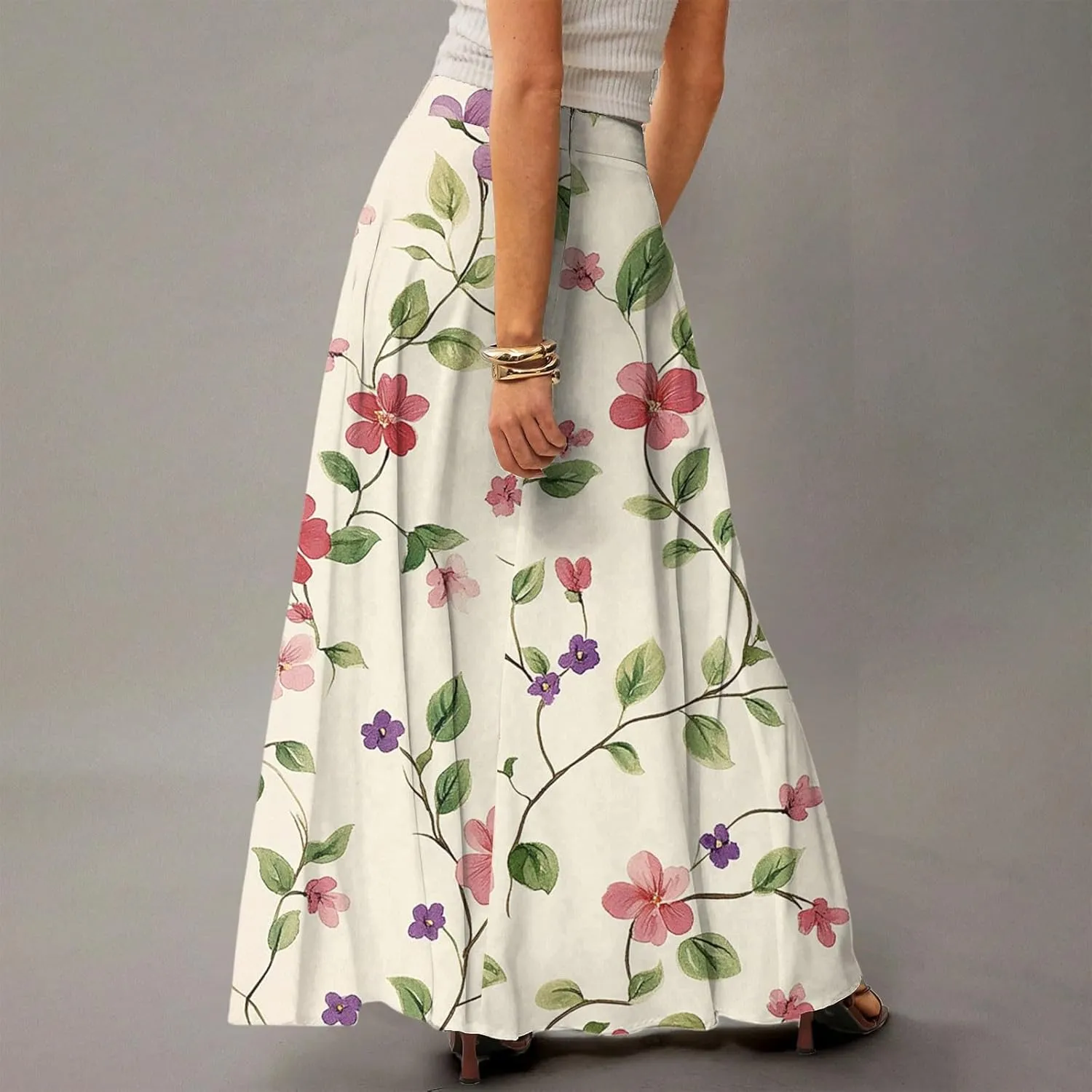 Women's Concert Outfits Skirt Casual Elastic High Waist Maxi Skirts Flowy A Line Beach Sundresses, S-2XL