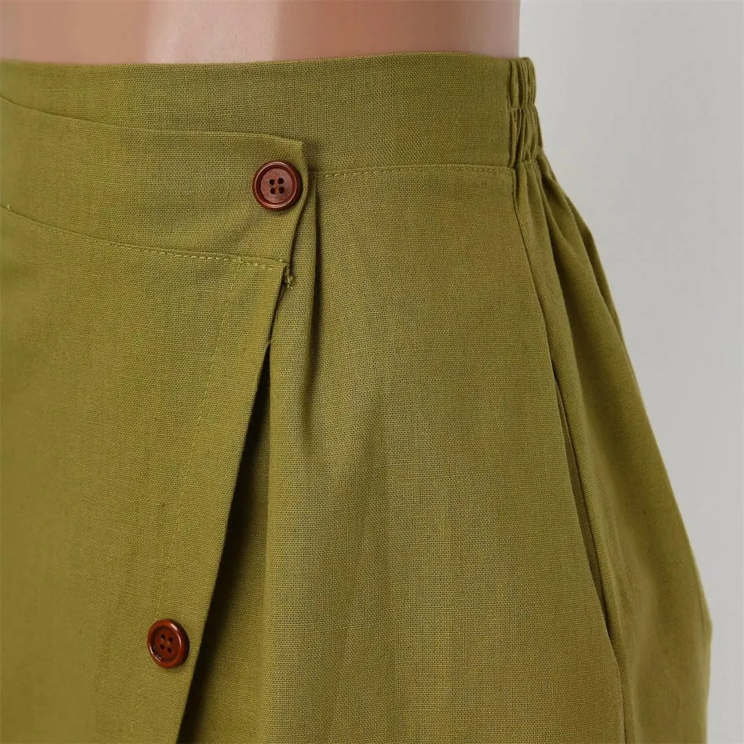 Women's Cotton Linen Medium Length Elegant Commuting Wear Swing with Button Skirt