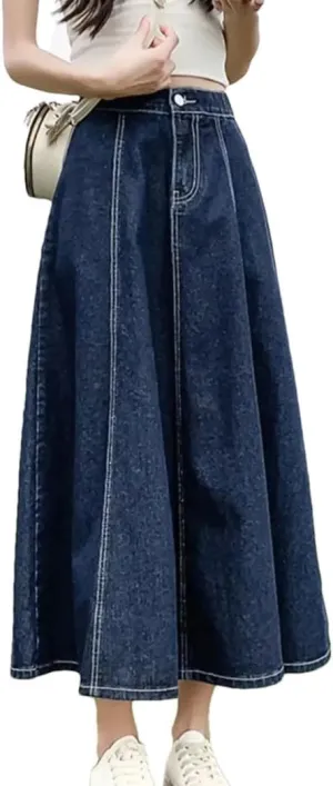 Women's Elastic Waist Denim Skirt Medium-Length A-Line Umbrella Skirt Streetwear Skirts