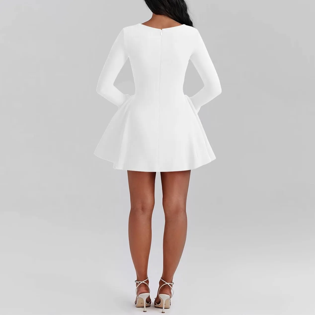 Women's Fit and Flare Mini Dress - Long Sleeve Sweetheart Neck Sexy A Line Club Party Going Out Dresses