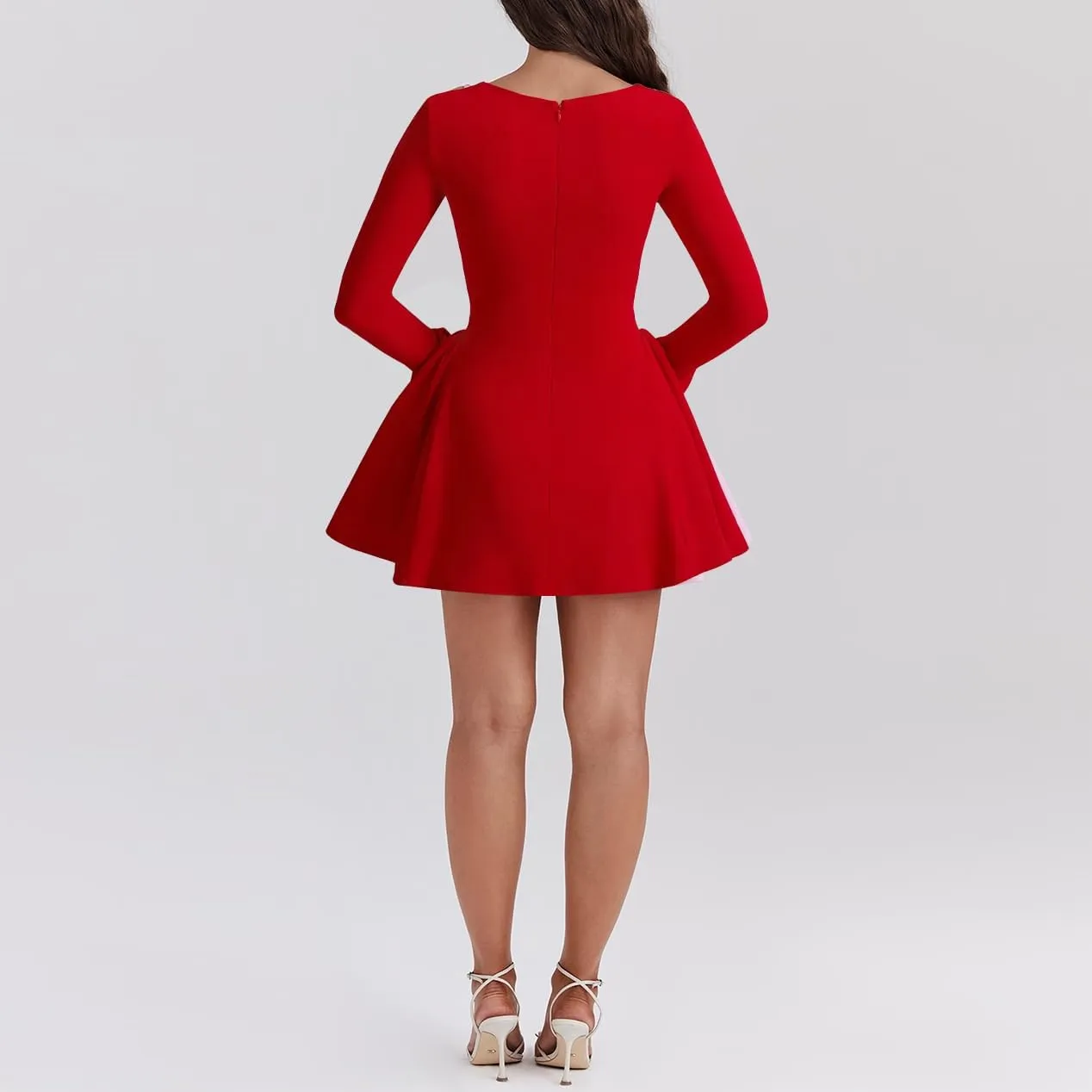 Women's Fit and Flare Mini Dress - Long Sleeve Sweetheart Neck Sexy A Line Club Party Going Out Dresses