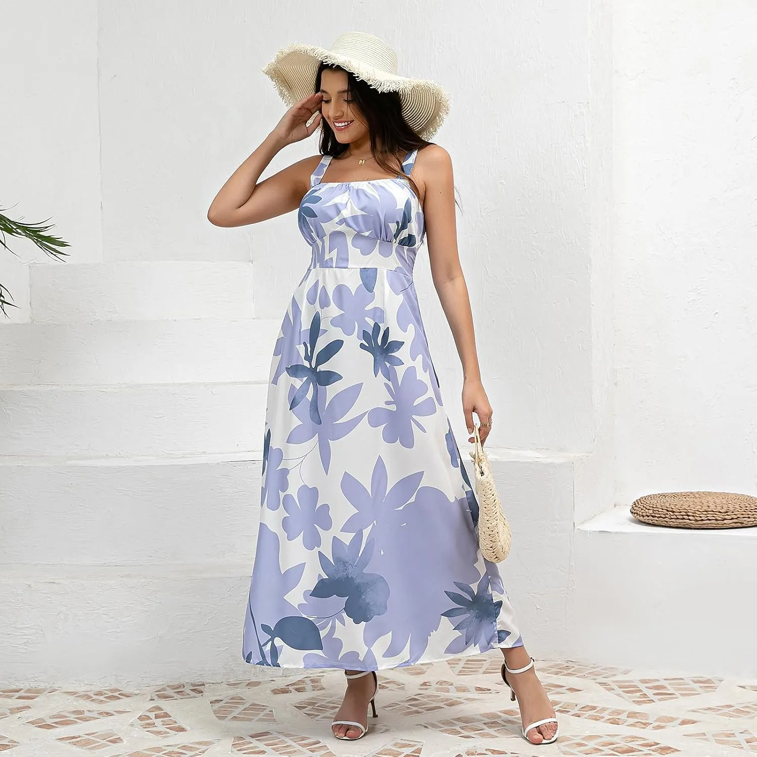 Women's Floral Corset Dress Summer Boho Dress Spaghetti Straps A line Backless Dress Casual Sundresses