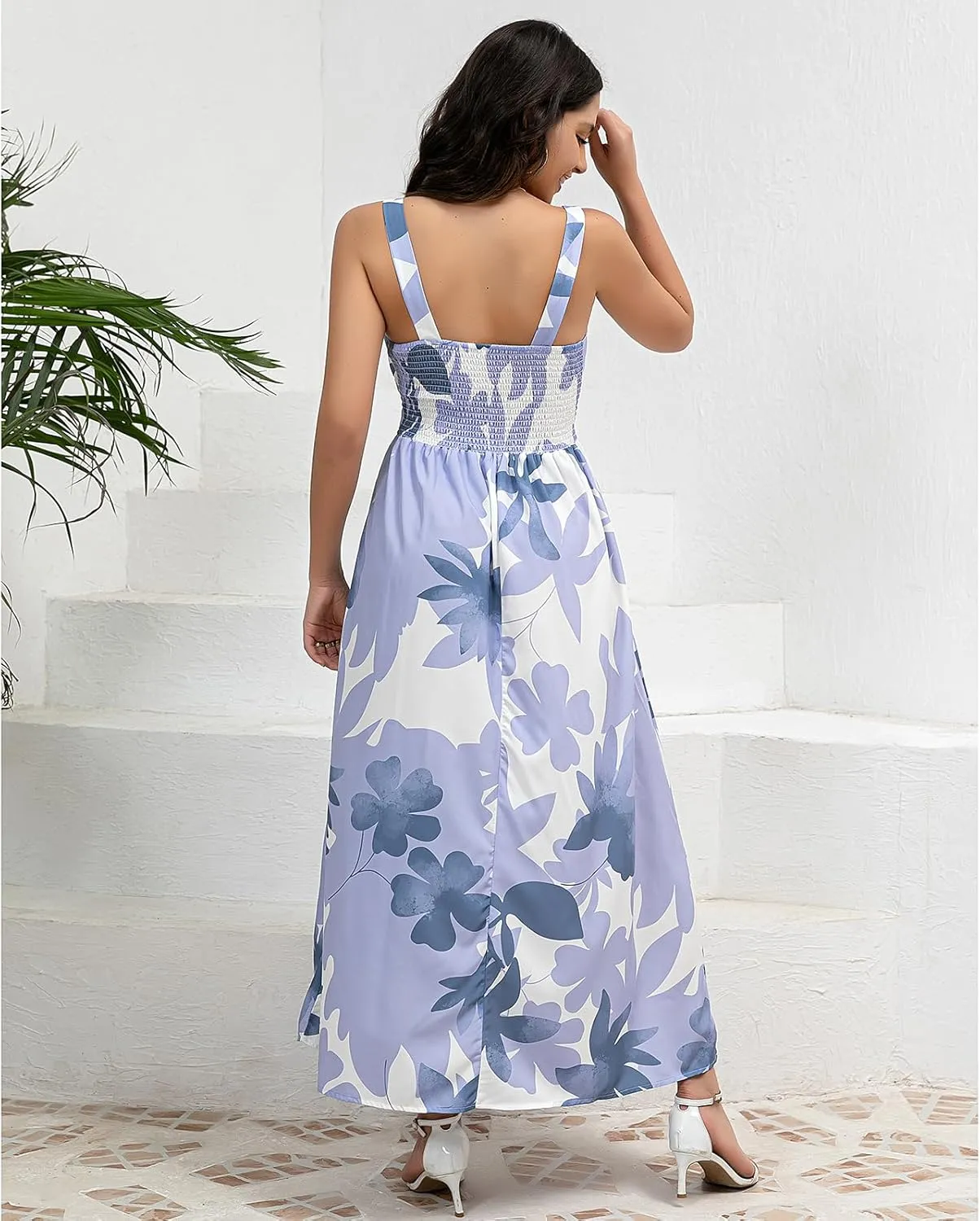 Women's Floral Corset Dress Summer Boho Dress Spaghetti Straps A line Backless Dress Casual Sundresses