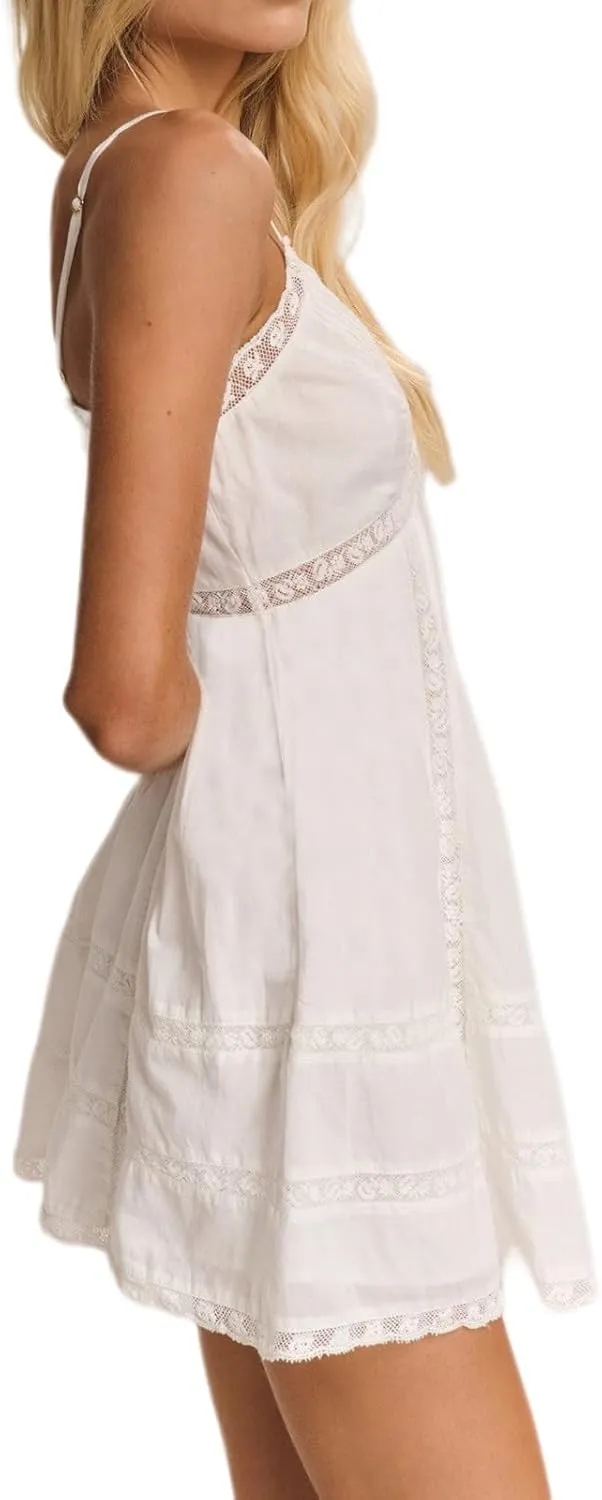 Women's Floral Mini Dress Y2k Lace Slip Flowy Dresses V Neck Patchwork Short Dress