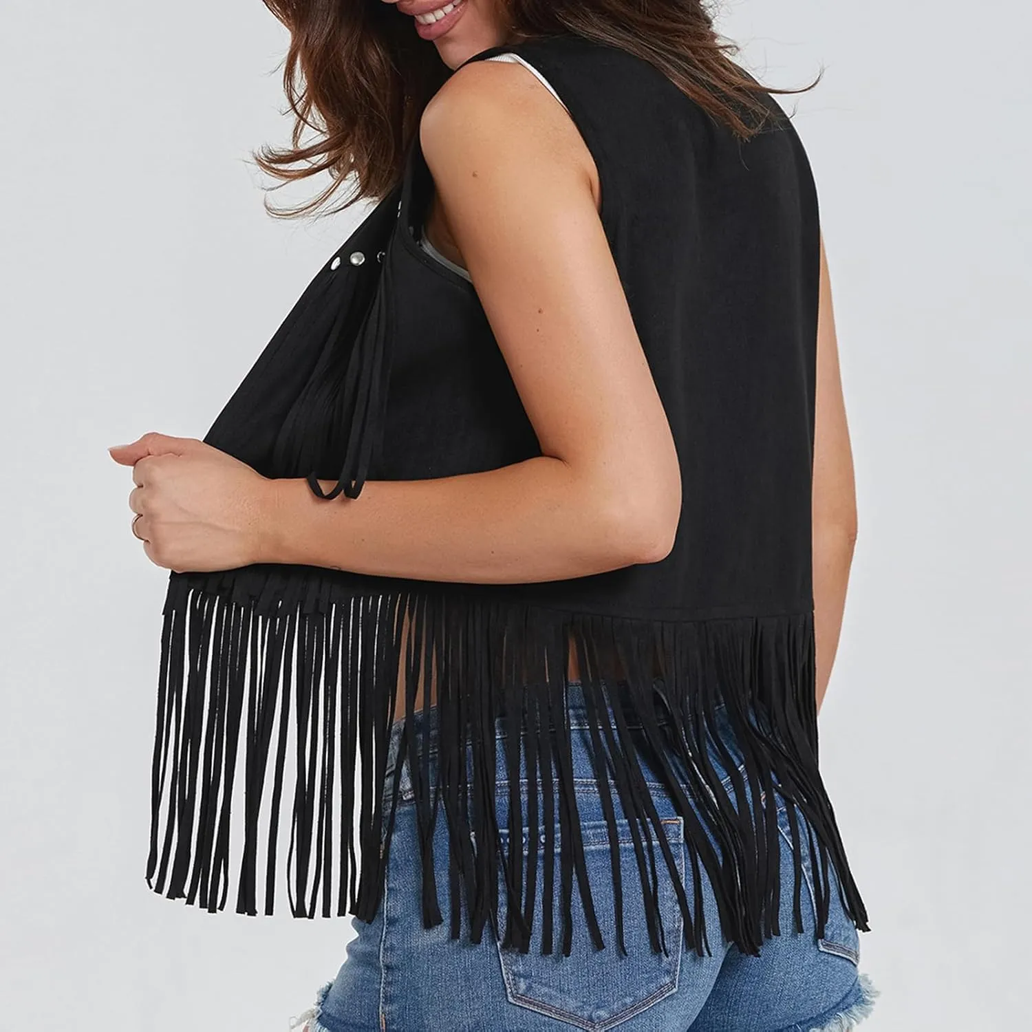 Women's Fringe Vest - Sleeveless Open Front 70s Vintage Hippie Tassel Cardigan