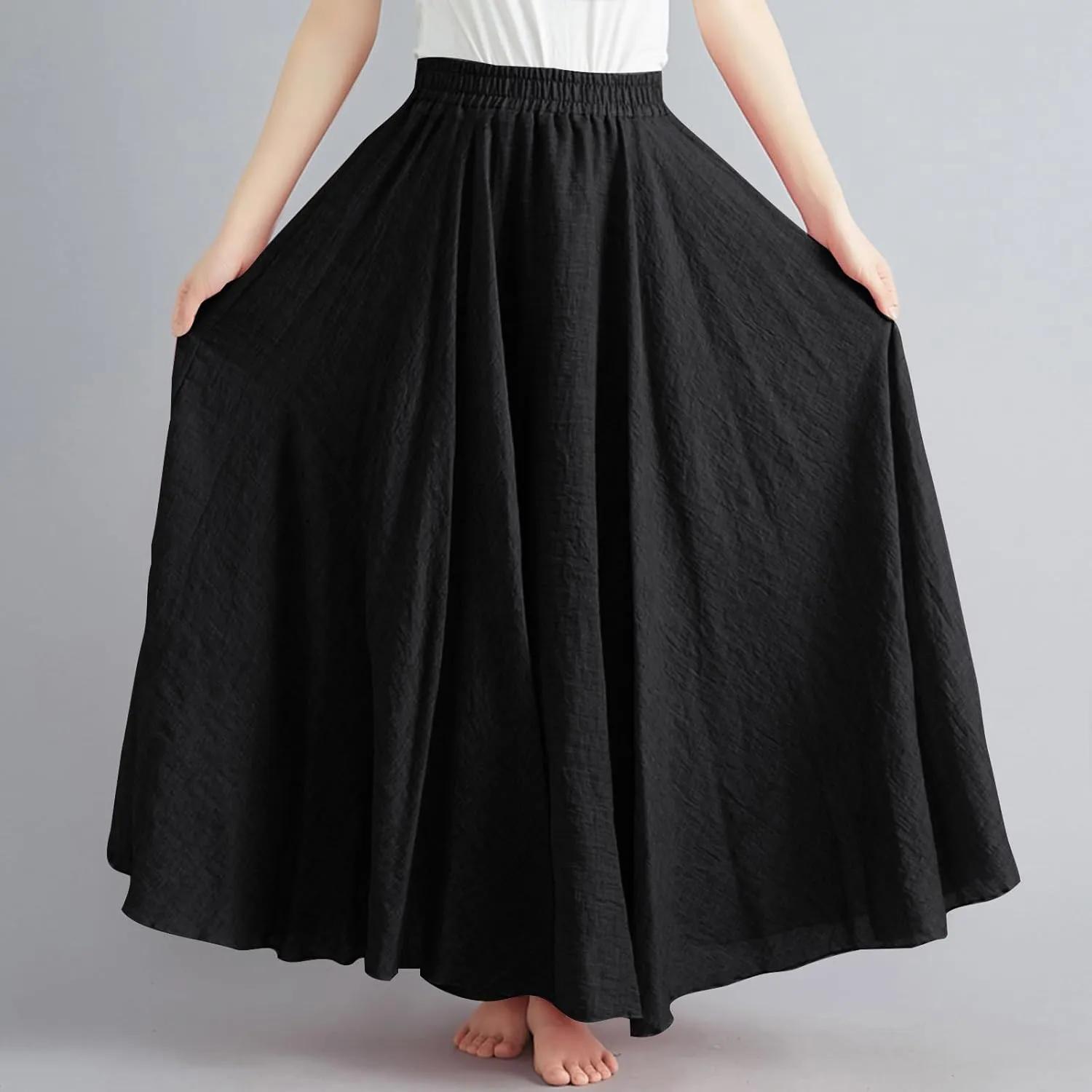 Women's Linen Maxi Skirts High Waist Ankle Length Skirt Solid Color Loose Casual Skirt Summer Flowy Long Skirts