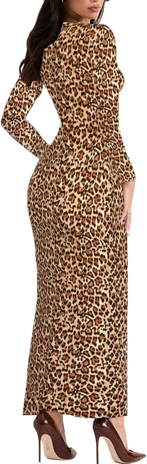 Women's Long Sleeve Bodycon Dress - Maxi Casual Fall Club Party Long Tight Pencil Dresses