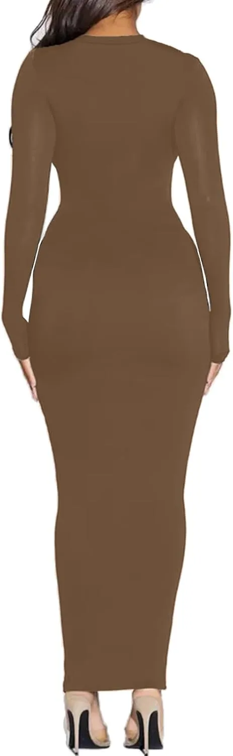 Women's Long Sleeve Bodycon Dress - Maxi Casual Fall Club Party Long Tight Pencil Dresses