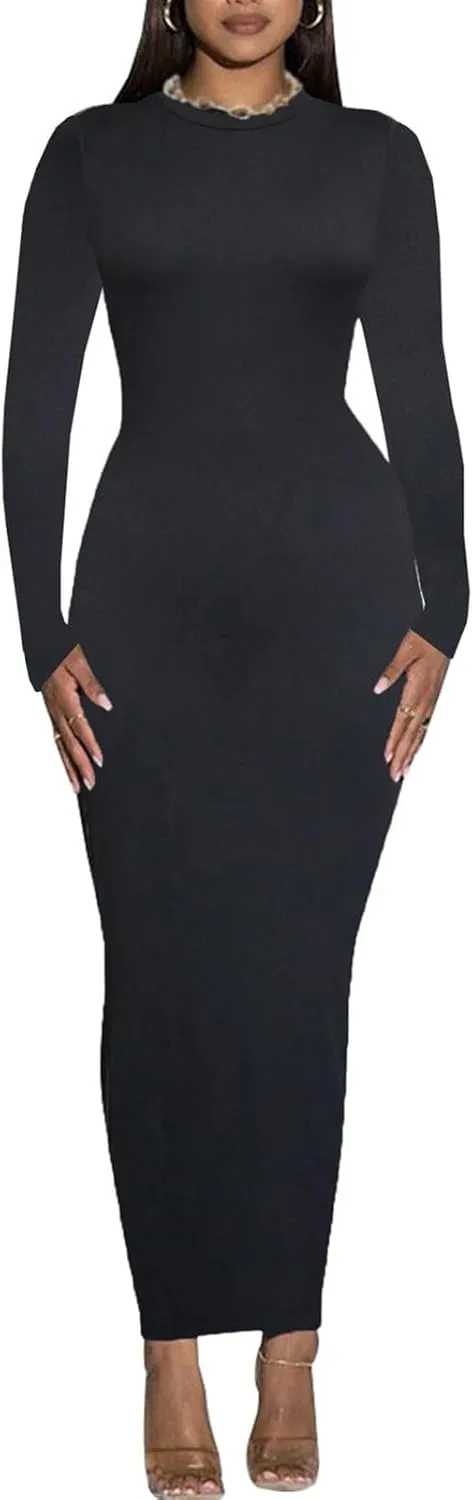 Women's Long Sleeve Bodycon Dress - Maxi Casual Fall Club Party Long Tight Pencil Dresses