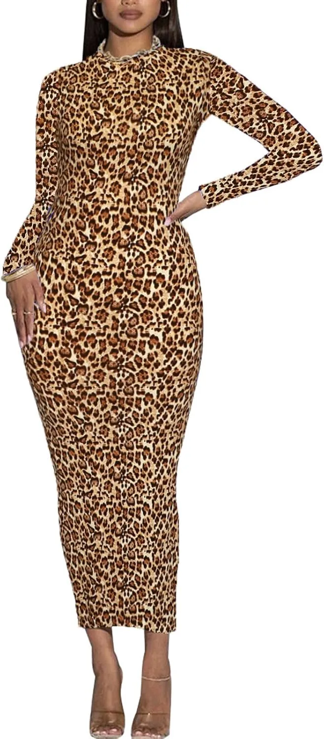 Women's Long Sleeve Bodycon Dress - Maxi Casual Fall Club Party Long Tight Pencil Dresses