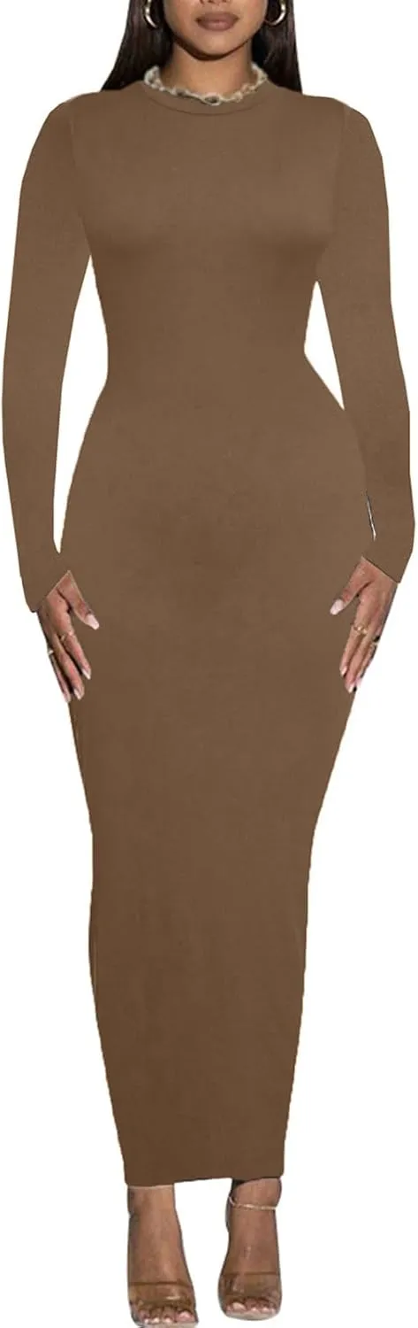 Women's Long Sleeve Bodycon Dress - Maxi Casual Fall Club Party Long Tight Pencil Dresses