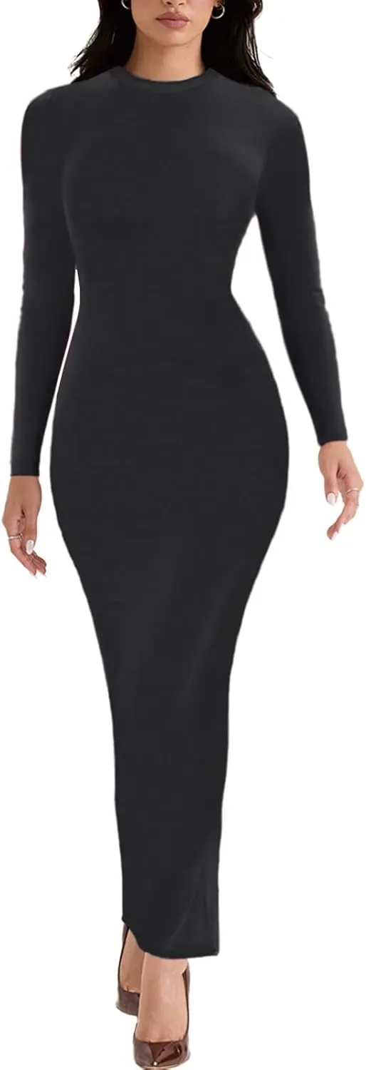 Women's Long Sleeve Bodycon Dress - Maxi Casual Fall Club Party Long Tight Pencil Dresses