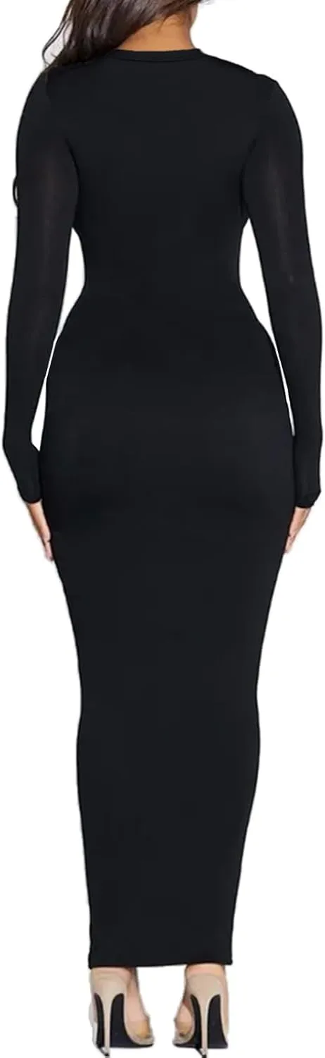 Women's Long Sleeve Bodycon Dress - Maxi Casual Fall Club Party Long Tight Pencil Dresses