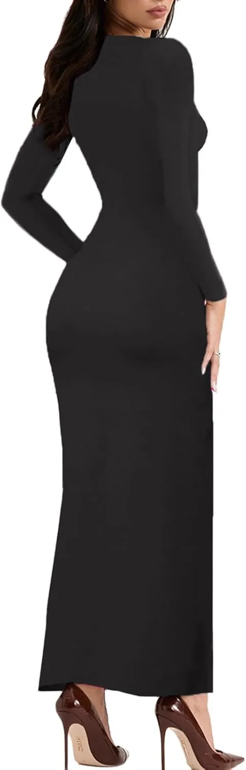 Women's Long Sleeve Bodycon Dress - Maxi Casual Fall Club Party Long Tight Pencil Dresses