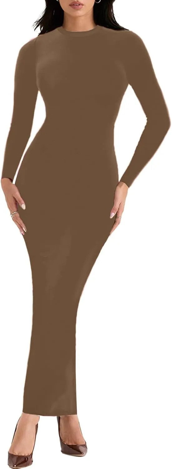 Women's Long Sleeve Bodycon Dress - Maxi Casual Fall Club Party Long Tight Pencil Dresses